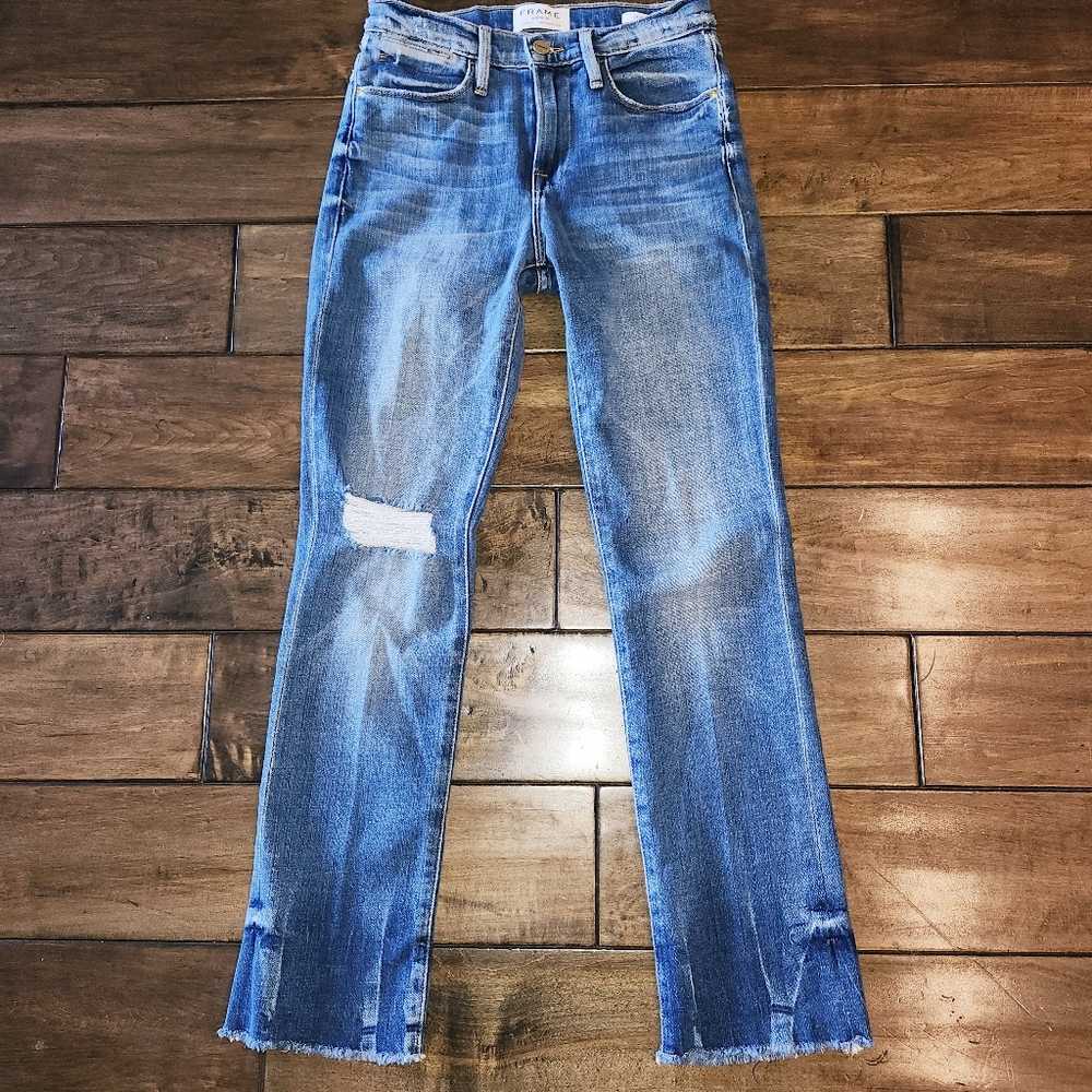 Frame Le High Striaght Distressed Blue Denim Jeans size 24